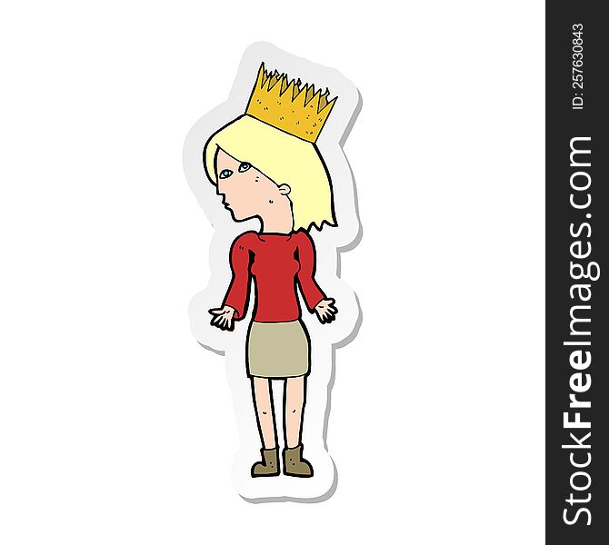 sticker of a cartoon woman wearing crown