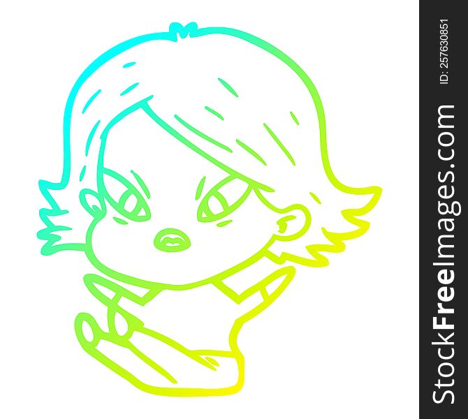 cold gradient line drawing of a cartoon stressed woman