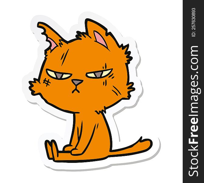 sticker of a tough cartoon cat sitting