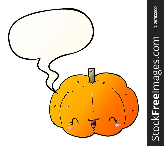 cartoon pumpkin with speech bubble in smooth gradient style