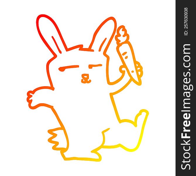 Warm Gradient Line Drawing Cartoon Rabbit With Carrot