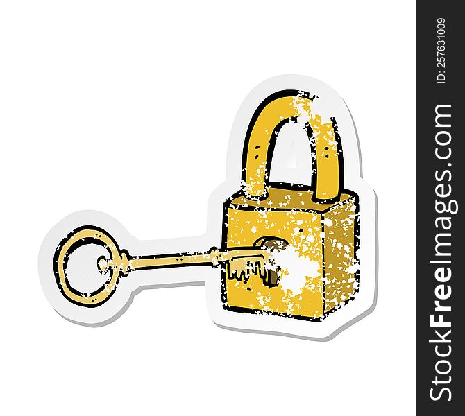 Retro Distressed Sticker Of A Cartoon Padlock And Key