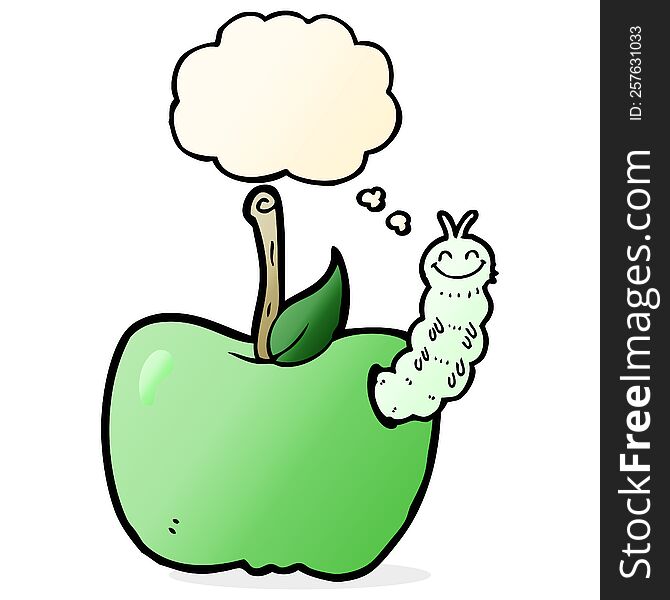 Cartoon Apple With Bug With Thought Bubble