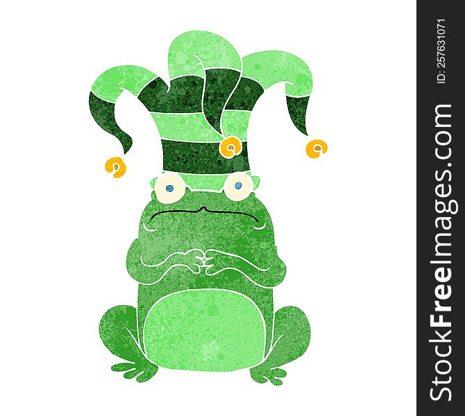 Retro Cartoon Nervous Frog Wearing Jester Hat