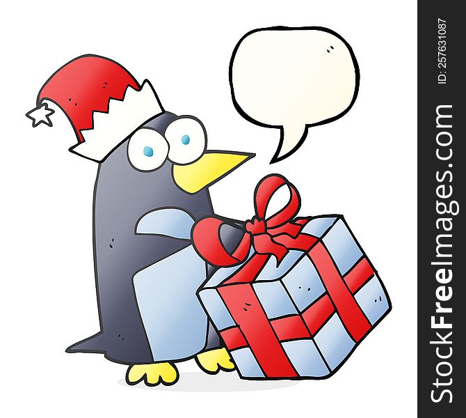 Speech Bubble Cartoon Christmas Penguin