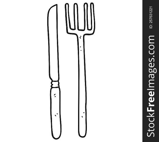 black and white cartoon knife and fork