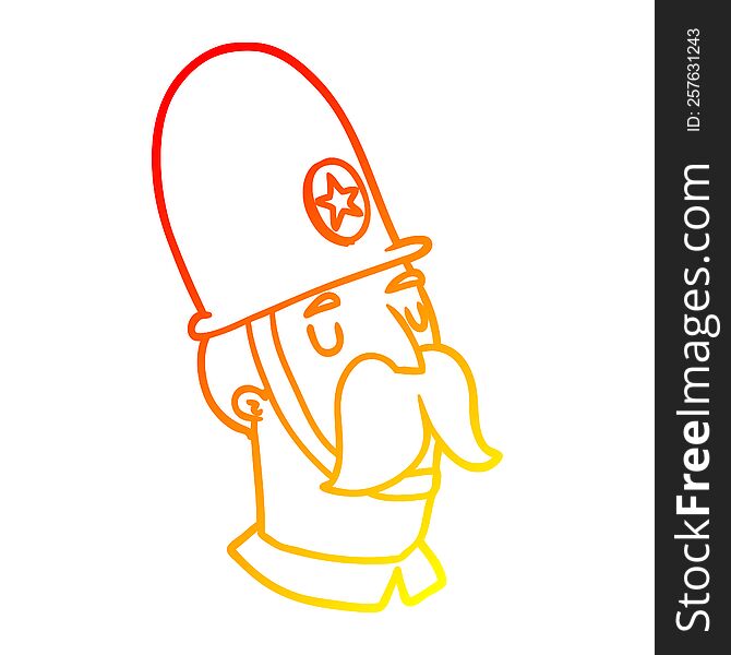 Warm Gradient Line Drawing Cartoon Policeman With Mustache