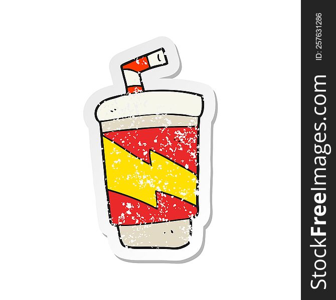 retro distressed sticker of a cartoon soda drink