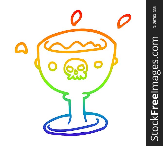 rainbow gradient line drawing of a spooky cartoon goblet of blood