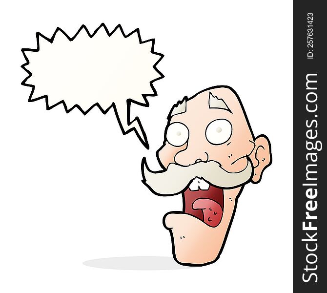 Cartoon Frightened Old Man With Speech Bubble