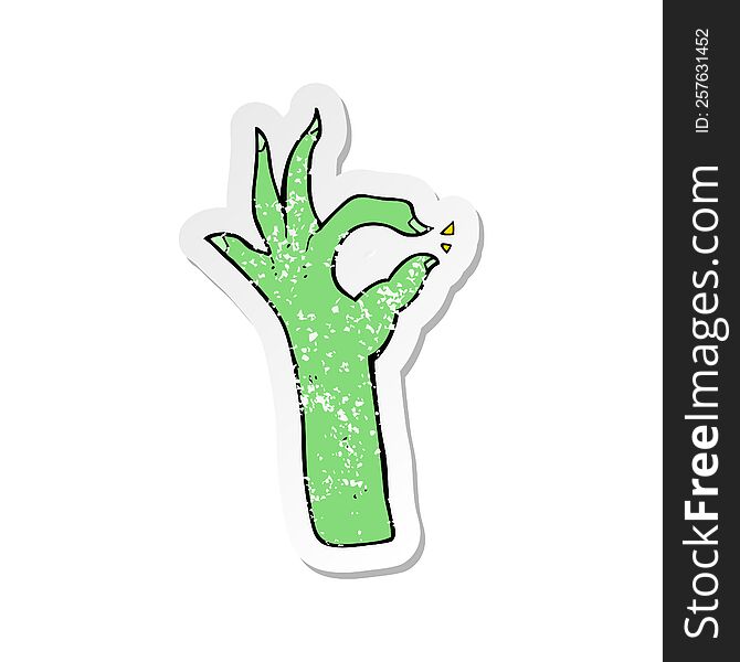 retro distressed sticker of a cartoon most excellent hand gesture