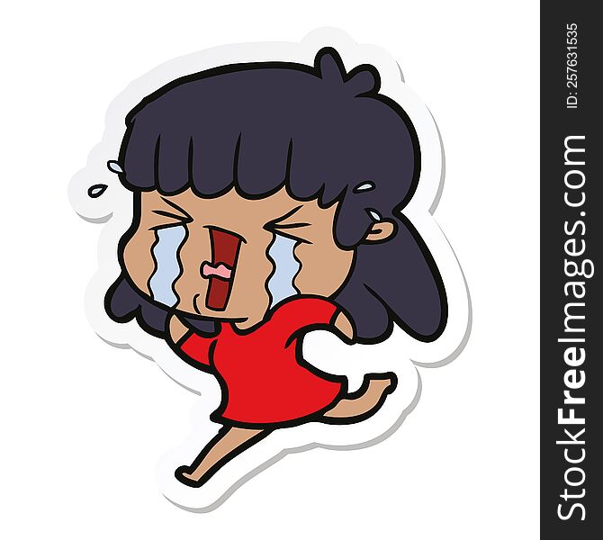 sticker of a cartoon woman in tears