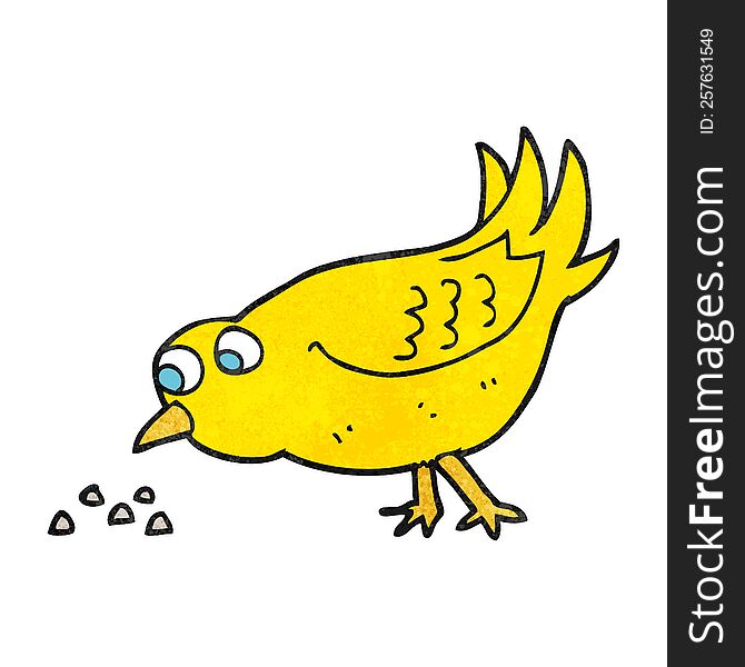 freehand textured cartoon bird pecking seeds