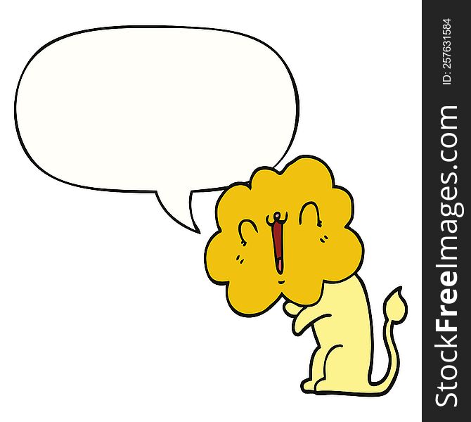 Cute Cartoon Lion And Speech Bubble