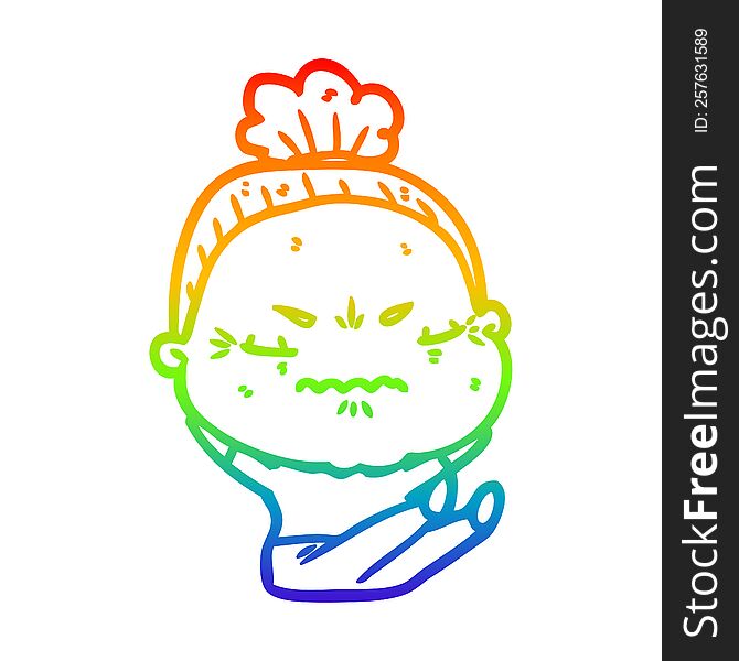 Rainbow Gradient Line Drawing Cartoon Annoyed Old Lady