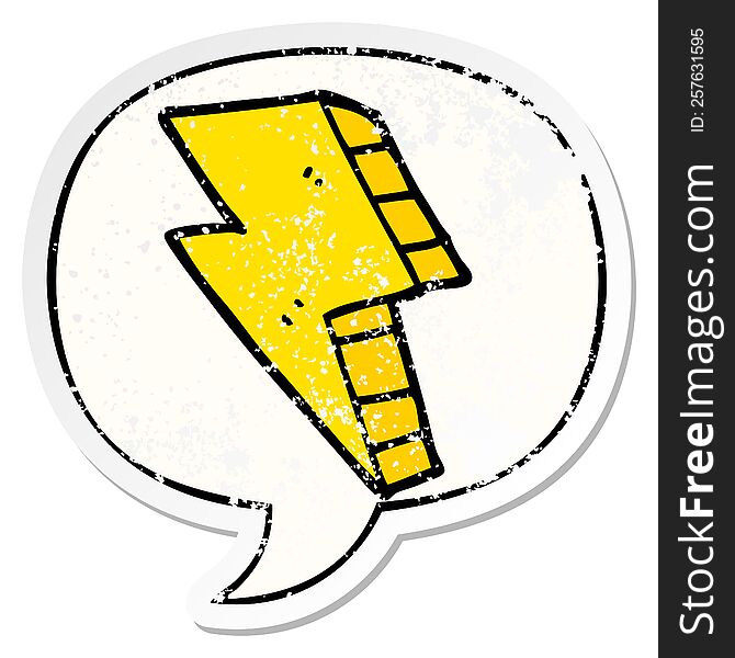Cartoon Lightning Bolt And Speech Bubble Distressed Sticker