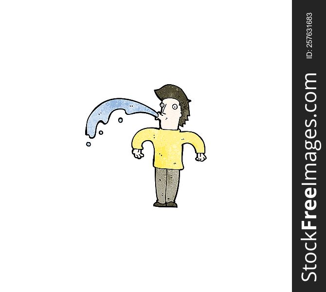 cartoon man spitting water