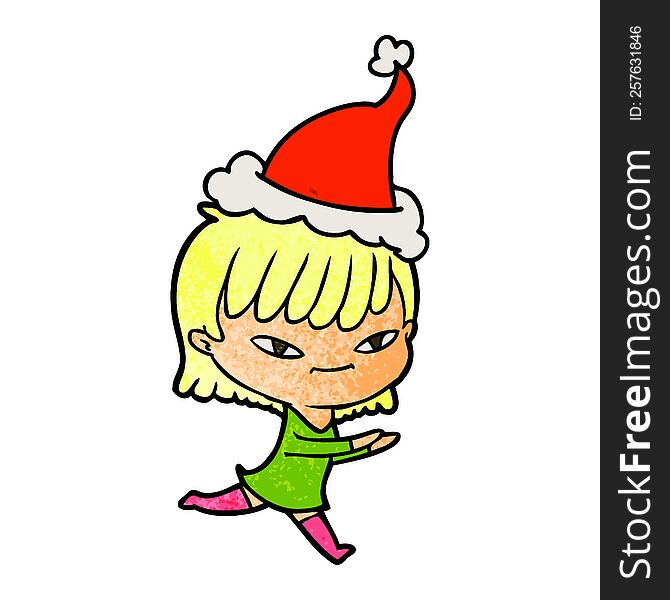 Textured Cartoon Of A Woman Wearing Santa Hat