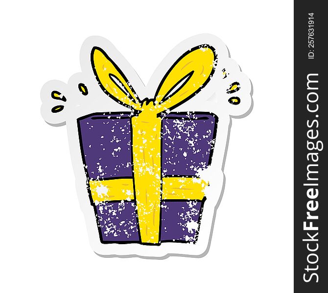 distressed sticker of a cartoon wrapped gift