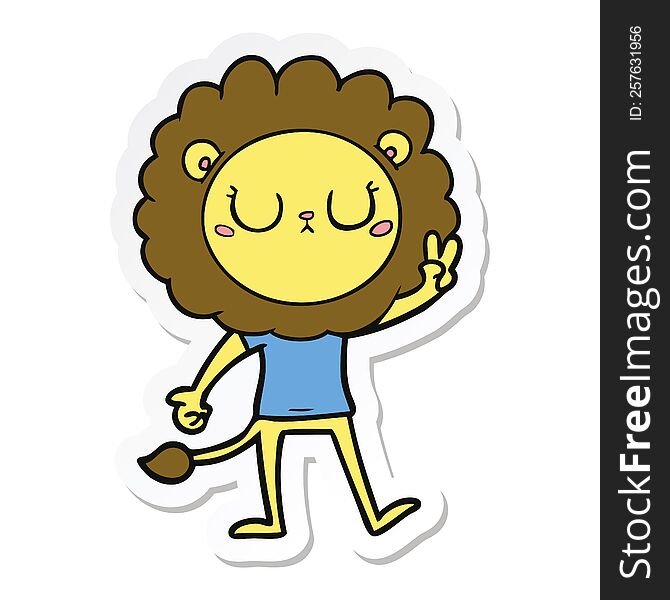 Sticker Of A Cartoon Lion Giving Peac Sign