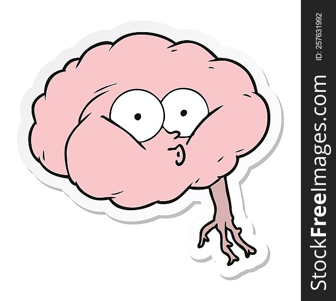 sticker of a cartoon impressed brain