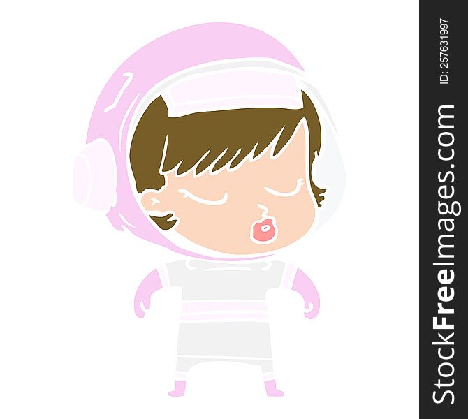 Flat Color Style Cartoon Pretty Astronaut Girl