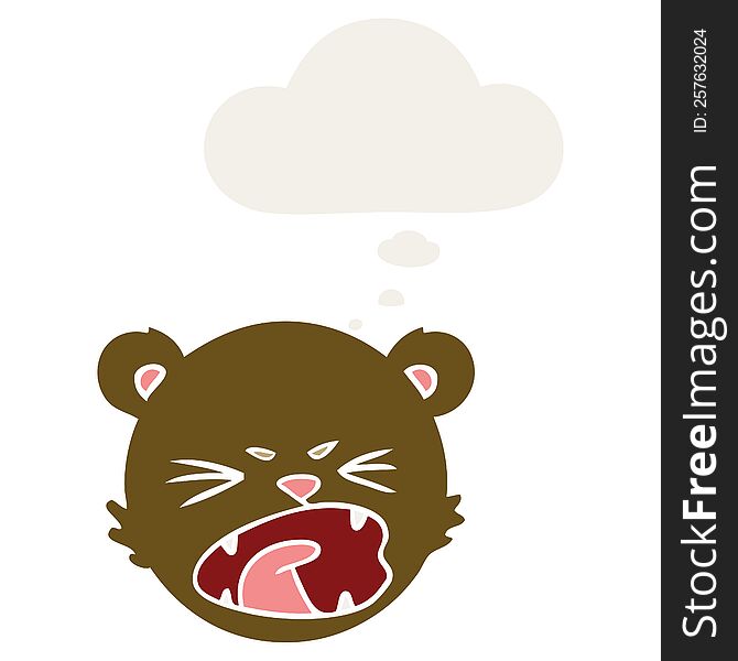 cute cartoon teddy bear face with thought bubble in retro style