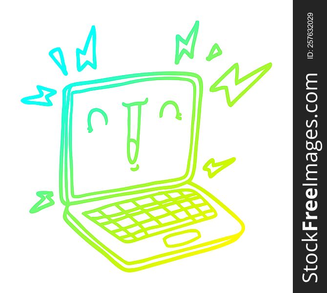 cold gradient line drawing of a cartoon laptop computer