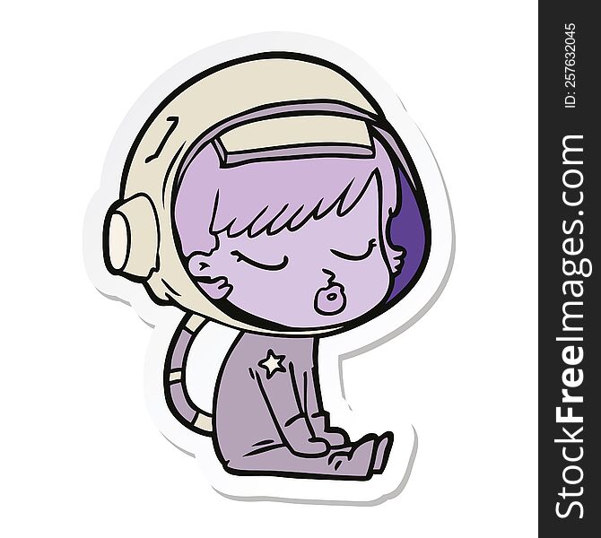 sticker of a cartoon pretty astronaut girl sitting waiting