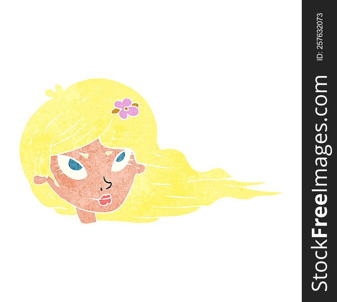 Retro Cartoon Woman With Blowing Hair