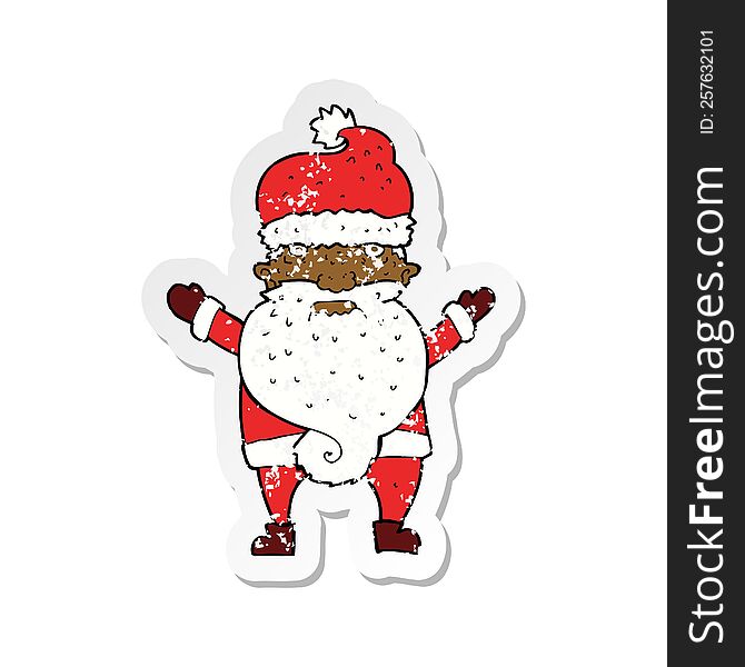 Retro Distressed Sticker Of A Cartoon Grumpy Santa