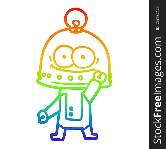 rainbow gradient line drawing happy carton robot with light bulb