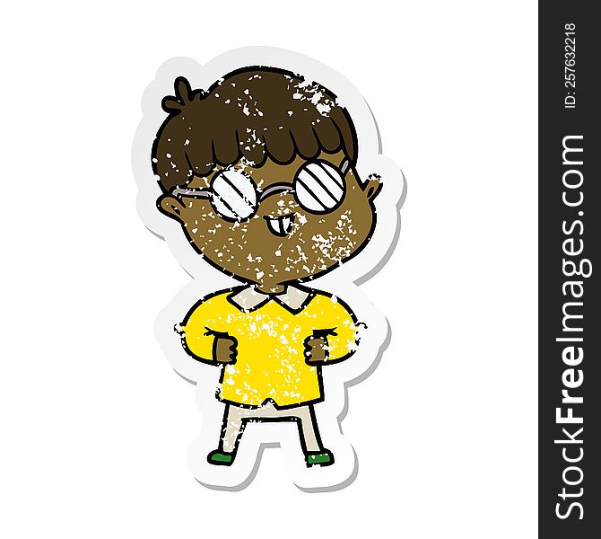 Distressed Sticker Of A Cartoon Boy Wearing Spectacles