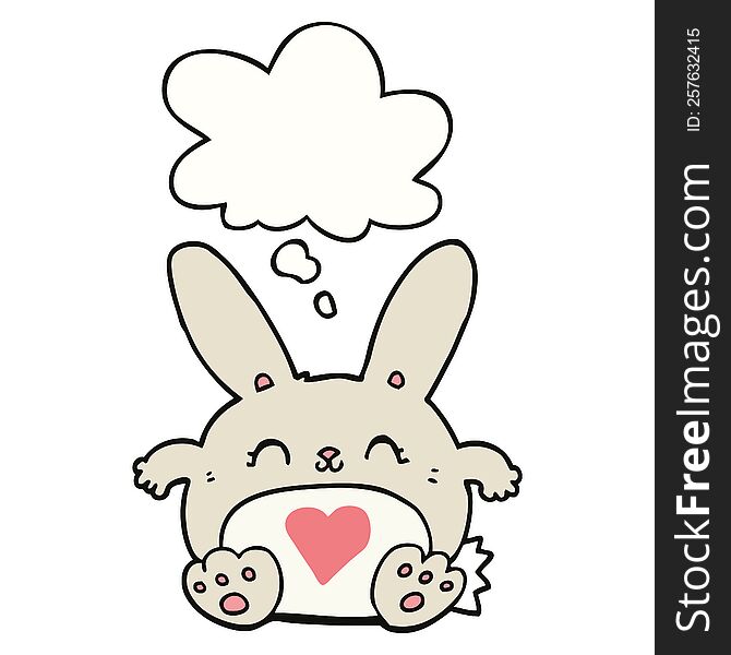 Cute Cartoon Rabbit With Love Heart And Thought Bubble