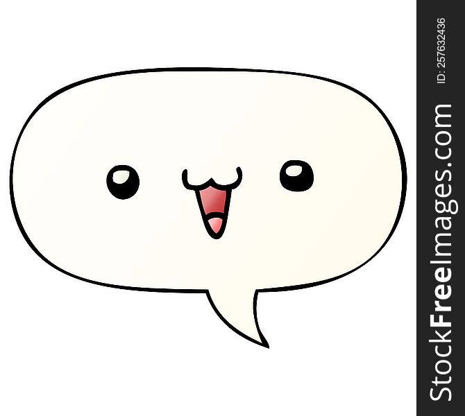 Cute Happy Face Cartoon And Speech Bubble In Smooth Gradient Style