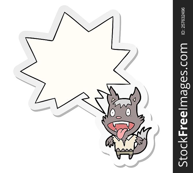 cartoon halloween werewolf and speech bubble sticker