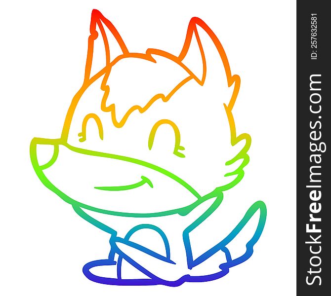 rainbow gradient line drawing of a friendly cartoon wolf