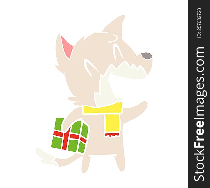 Laughing Christmas Fox Flat Color Style Cartoon