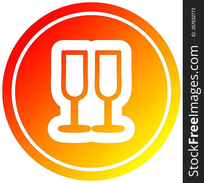 champagne glasses circular icon with warm gradient finish. champagne glasses circular icon with warm gradient finish