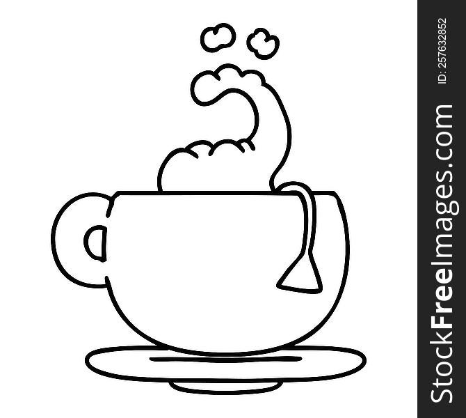 line doodle steaming hot cup of tea. line doodle steaming hot cup of tea