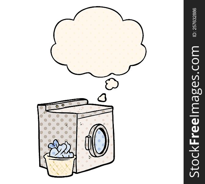 Cartoon Washing Machine And Thought Bubble In Comic Book Style