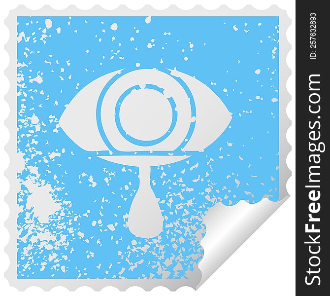 Distressed Square Peeling Sticker Symbol Crying Eye