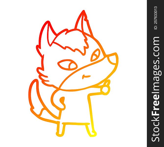 Warm Gradient Line Drawing Friendly Cartoon Wolf