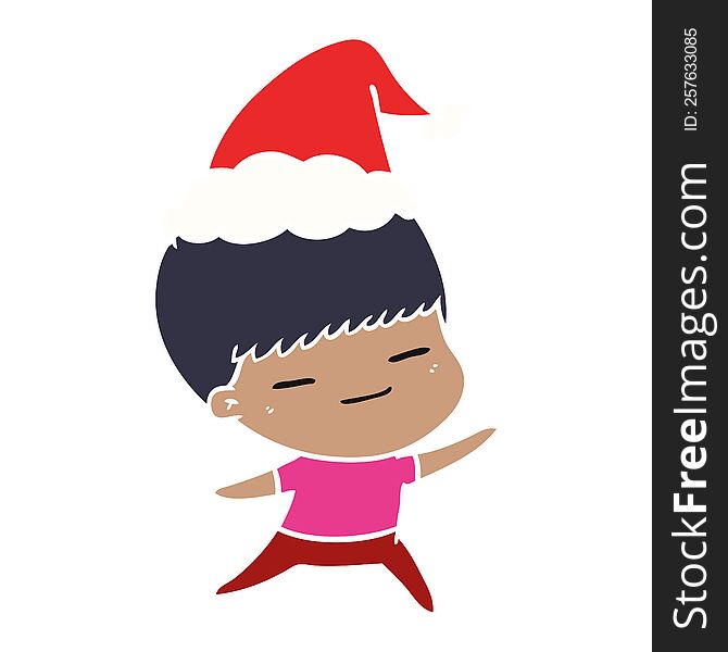 hand drawn flat color illustration of a smug boy wearing santa hat