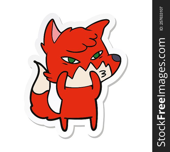 Sticker Of A Clever Cartoon Fox