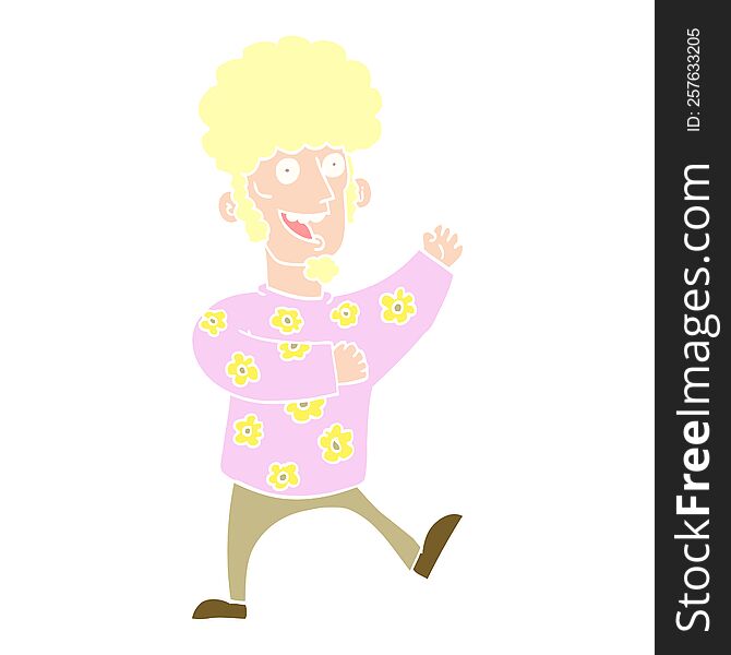 Flat Color Illustration Cartoon Dancing 70s Man