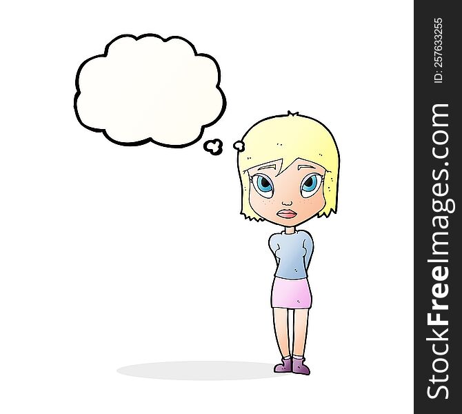 cartoon shy girl with thought bubble