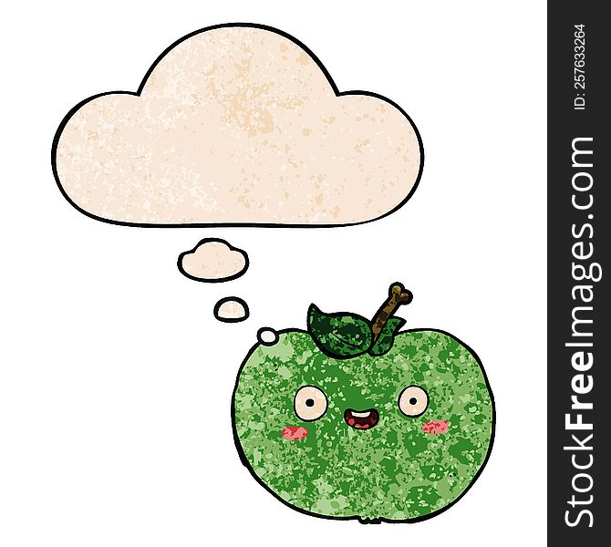 Cartoon Apple And Thought Bubble In Grunge Texture Pattern Style