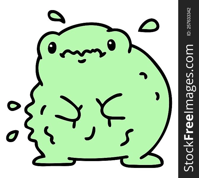 cartoon of a cute hungry frog with rumbling belly