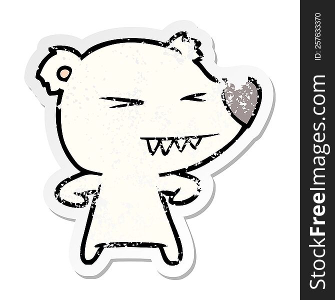 distressed sticker of a angry polar bear cartoon